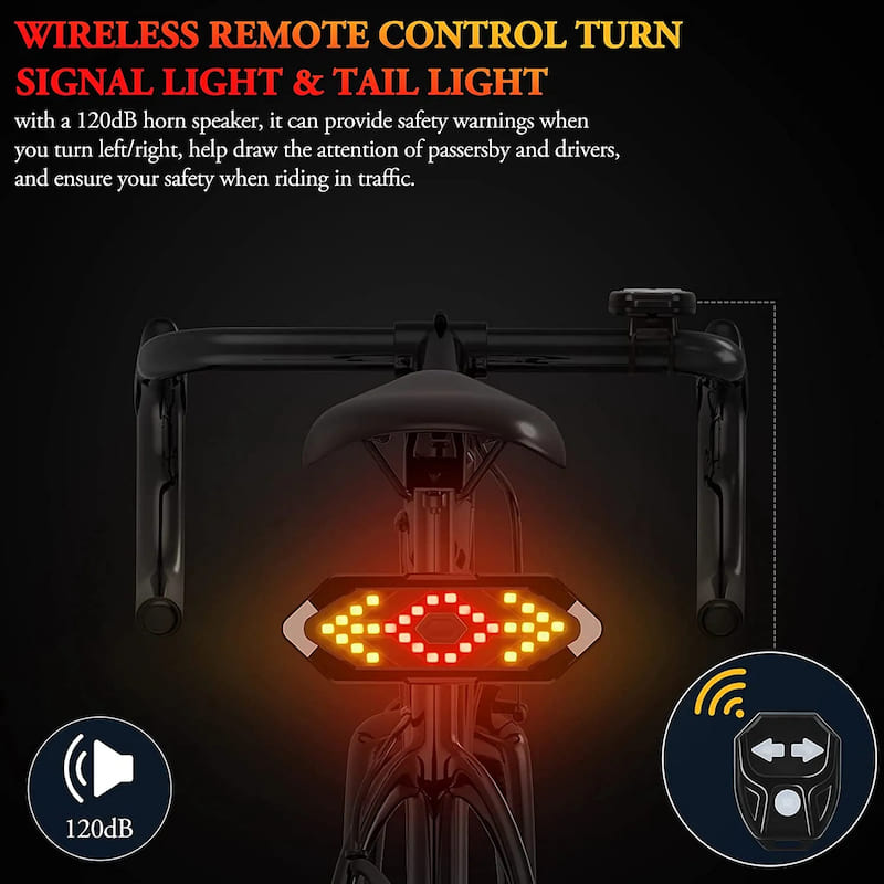 позадинско светло за бицикл са показивачима правца за задње светло бицикла бежично са контролером