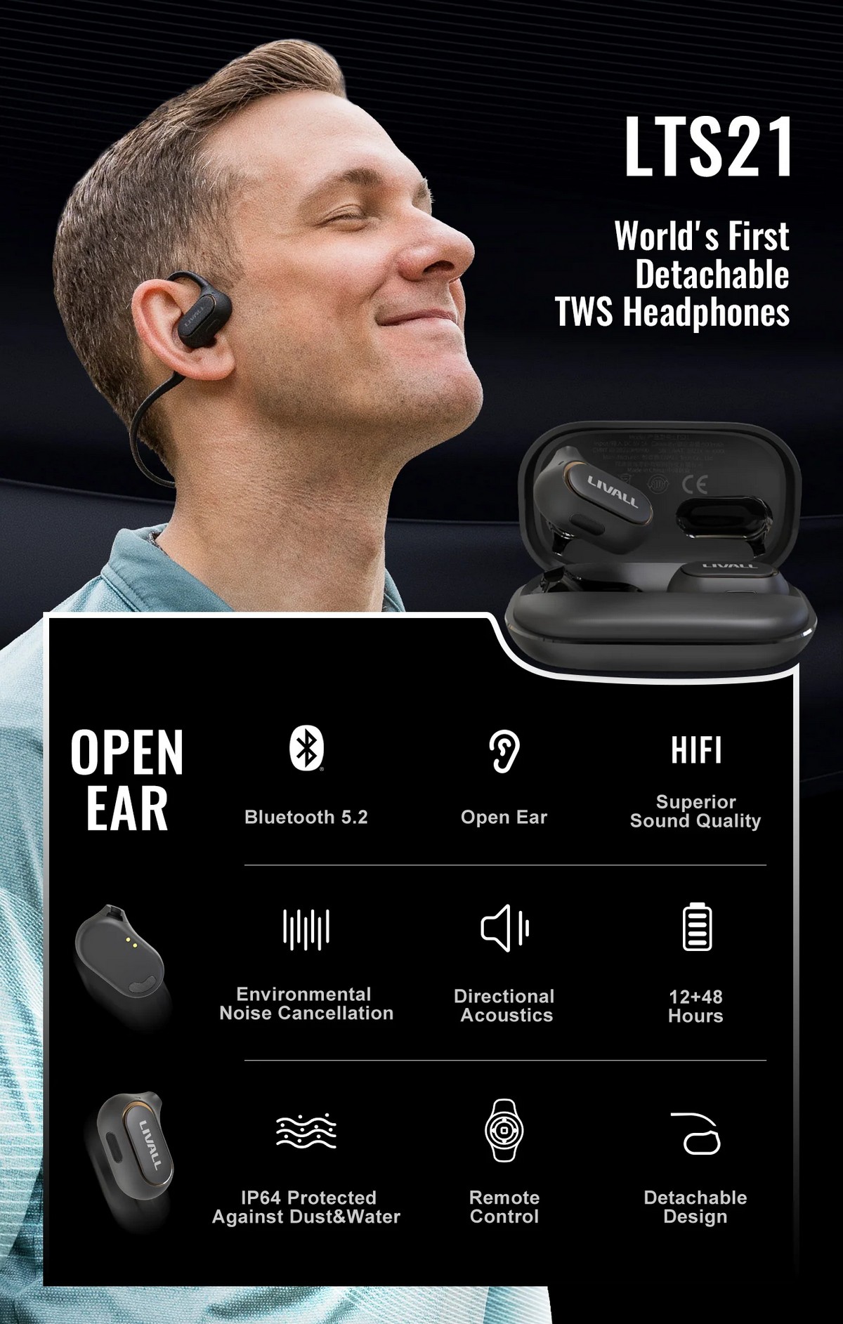 Спортске бежичне слушалице са блуетоотх-ом - одвојиви дизајн са отвореним ушима
