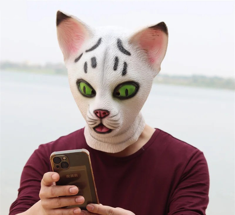 мачка маска за лице глава силиконски латекс