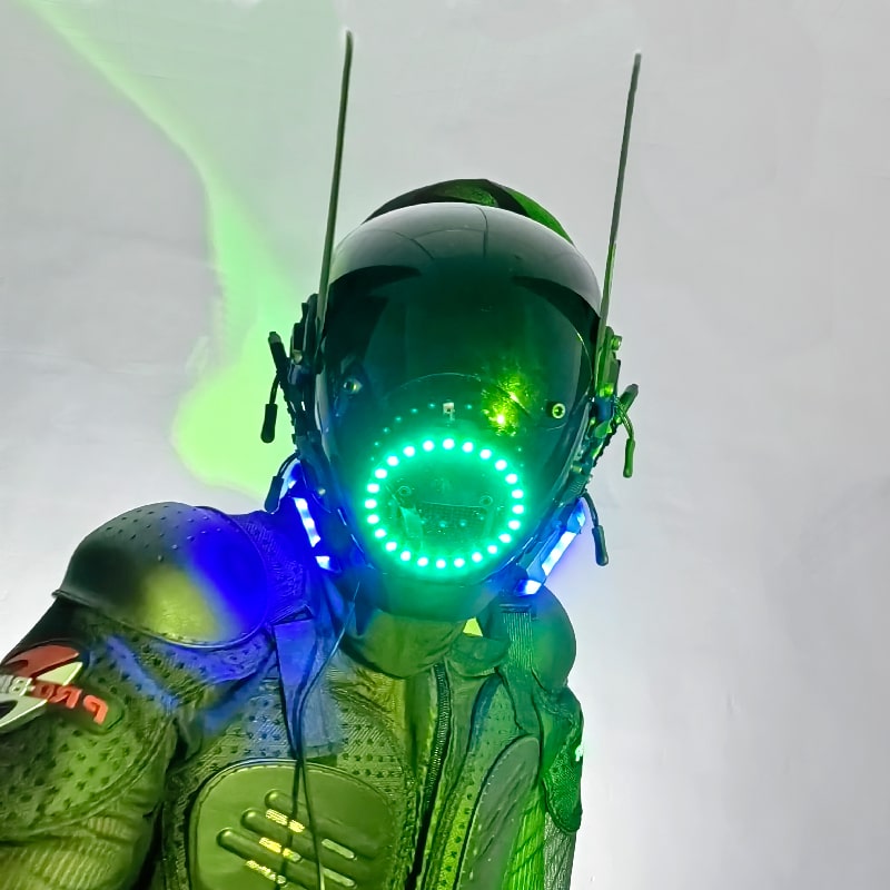 Светлећа ЛЕД Циберпунк маска за главу кацига
