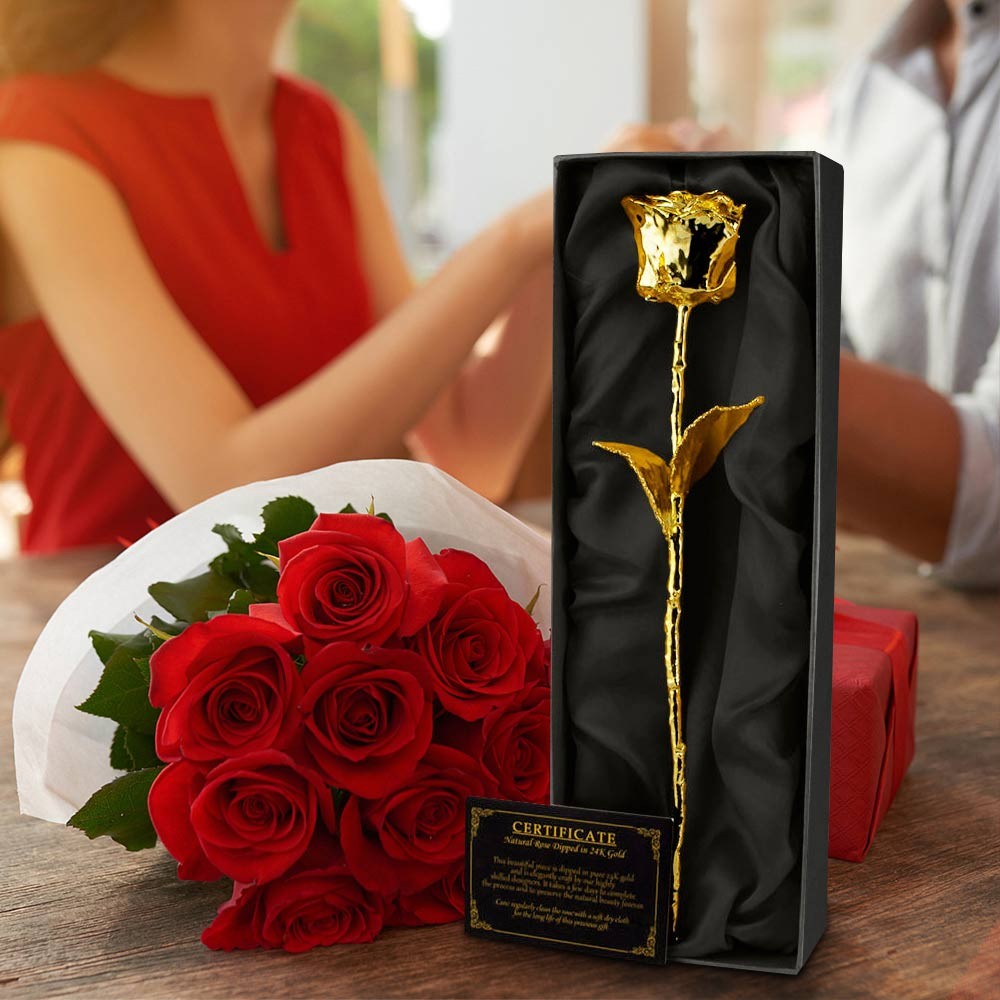 Златна умочена ружа 24 карата позлаћена