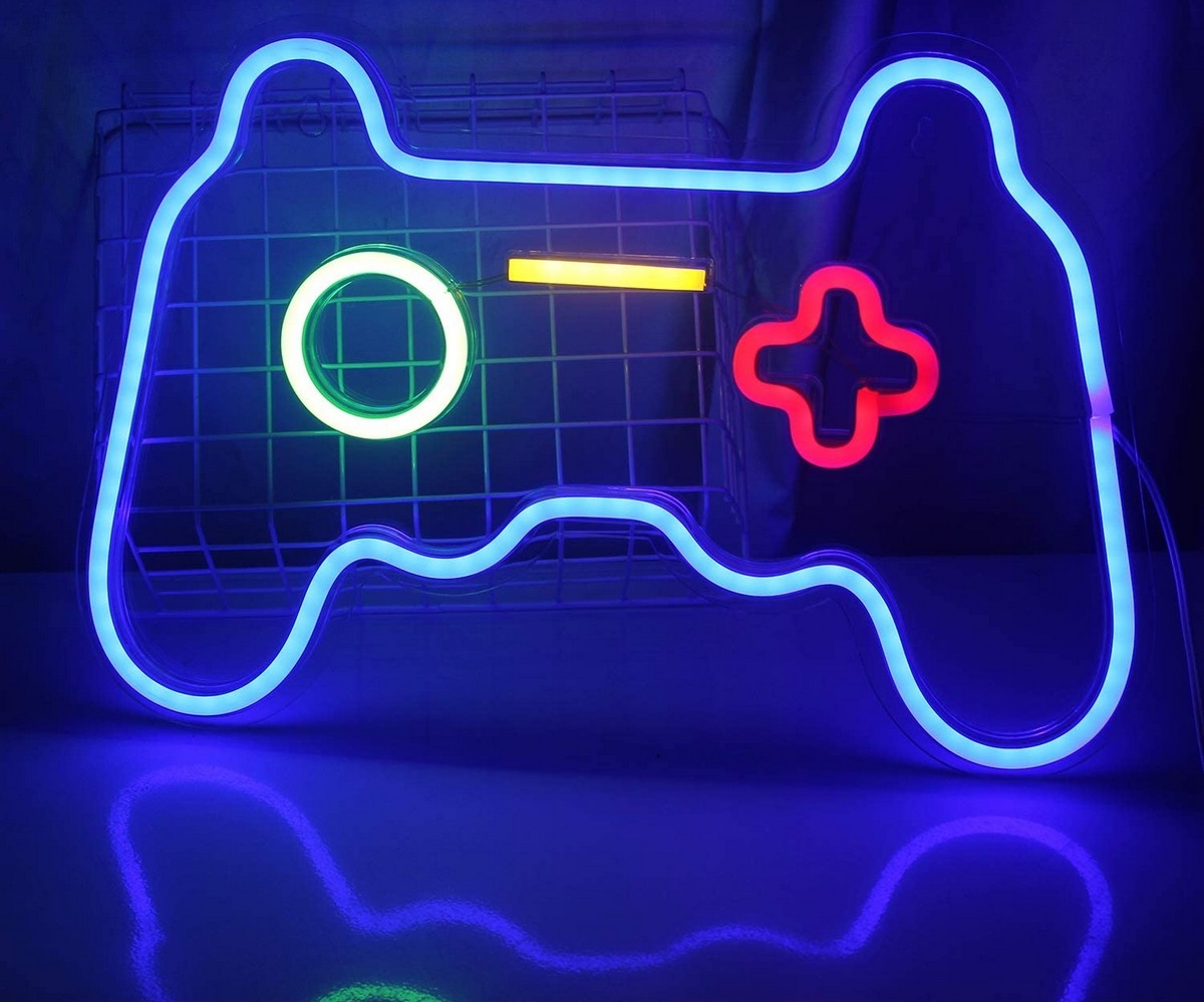 neon led logotip na zidnom osvetljenju - gamepad