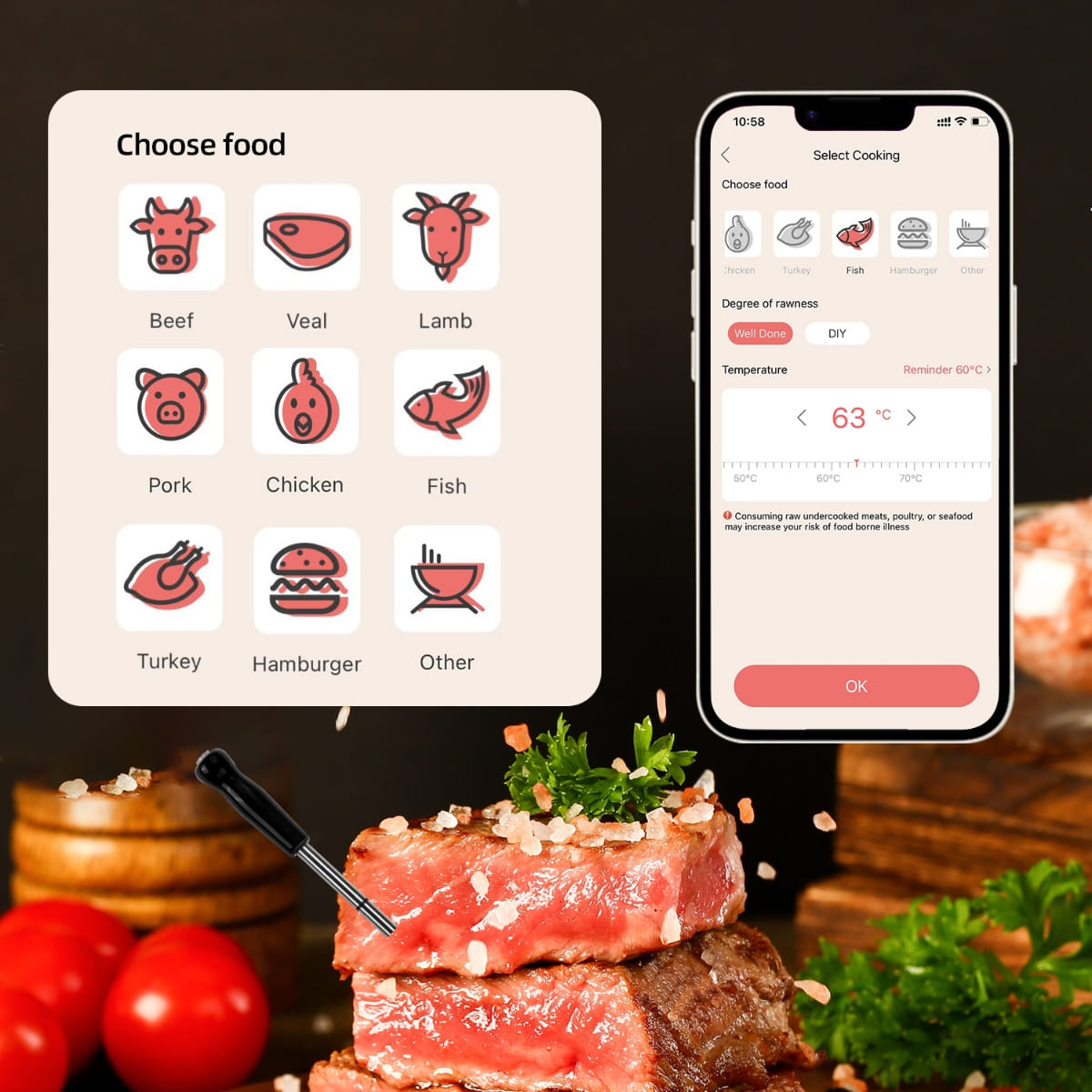 Бежични термометар за месо - апликација за мобилни телефон