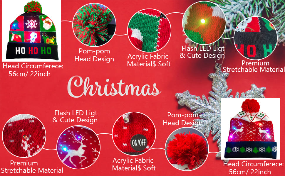 Божићне капице за зиму са различитим дизајном – Светле са ЛЕД диодама
