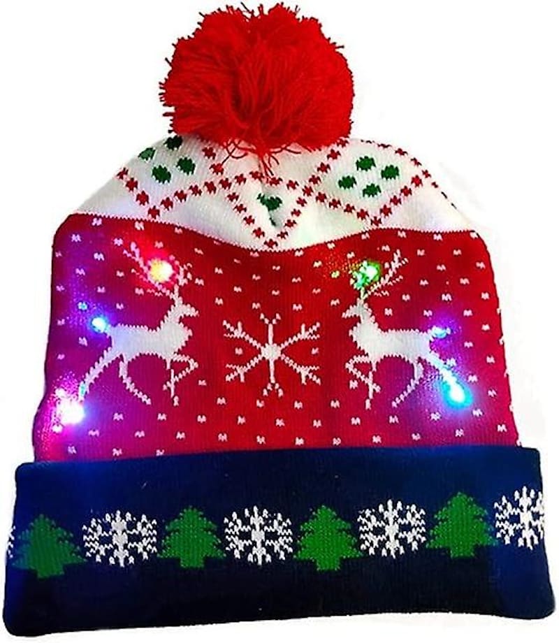 Зимска капа са помпом, осветљен Божић са ЛЕД сијалицама - БОЖИЋНИ ЈЕЛЕНИ